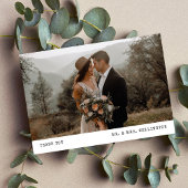 Moderne minimale foto typemachine bruiloft bedankkaart