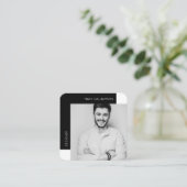 Moderne minimale foto zwart vierkante visitekaartje (Staand voorkant)