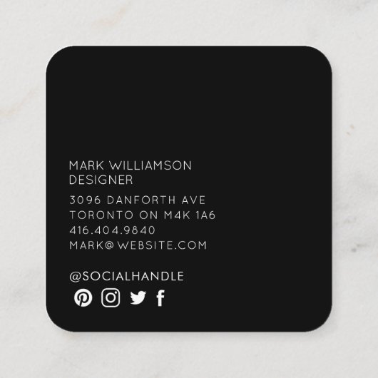 Moderne minimale foto zwart vierkante visitekaartje (Achterkant)