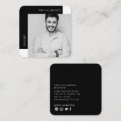Moderne minimale foto zwart vierkante visitekaartje (Voorkant / Achterkant)
