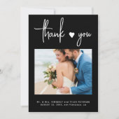 Moderne minimale foto zwarte bruiloft bedankpas kaart (Voorkant)