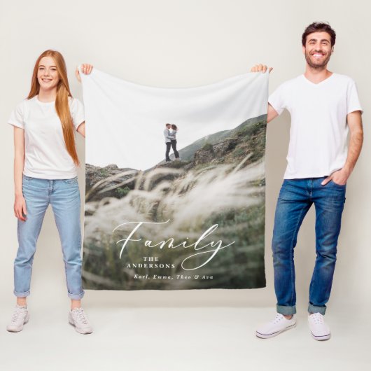 Moderne minimale foto zwarte scriptfamilie elegant fleece deken (In situ)