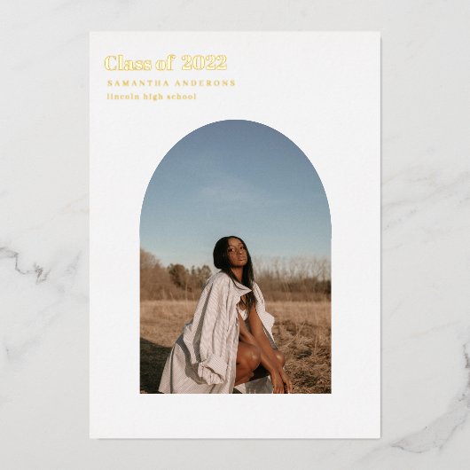 Moderne minimale fotoArch Afstuderen echte Folie Folie Uitnodiging (Voorkant)