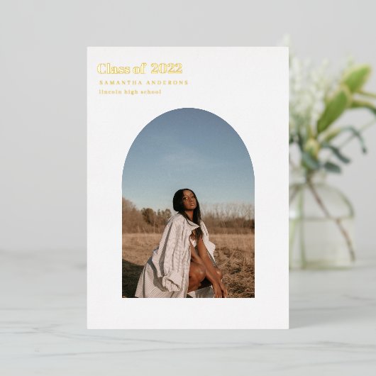 Moderne minimale fotoArch Afstuderen echte Folie Folie Uitnodiging (Staand Voorkant)