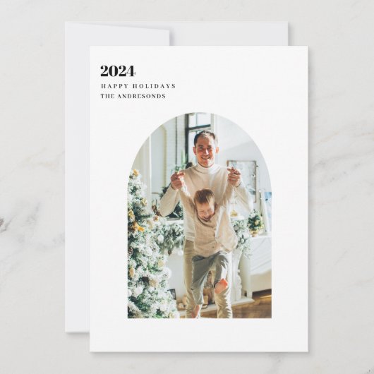 Moderne minimale fotoboog Gelukkige Kerstmis Kaart (Voorkant)