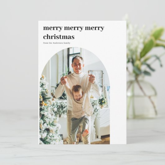 Moderne minimale fotoboog Vrolijk Kerstfeest Kaart (Staand voorkant)