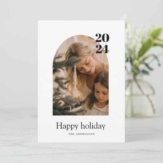 Moderne minimale fotoboog Vrolijk Kerstfeest Kaart (Staand voorkant)