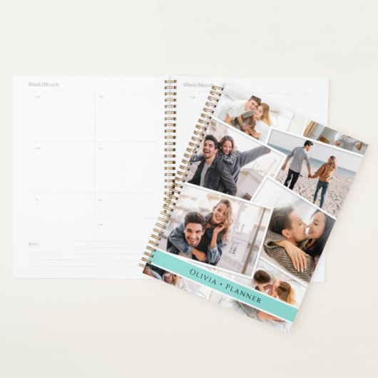 Moderne minimale fotocollage elegante turquoise planner (Display)