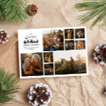 Moderne minimale fotocollage Kerst elegant Feestdagenkaart<br><div class="desc">Moderne minimale script vakantie fotocollage zwart-wit kerstkaart. Traditionele vader Kerstman en slee shilouette ontwerp.</div>