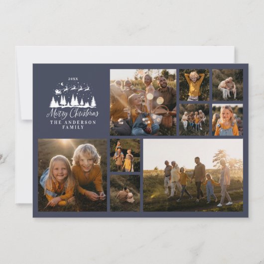 Moderne minimale fotocollage Kerstmis marineblauw Feestdagenkaart (Voorkant)