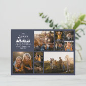 Moderne minimale fotocollage Kerstmis marineblauw Feestdagenkaart (Staand voorkant)