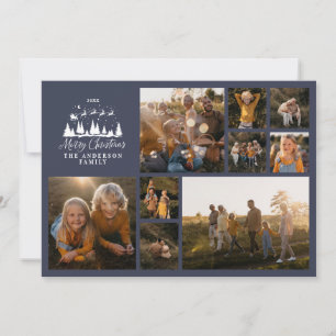Moderne minimale fotocollage Kerstmis marineblauw Feestdagenkaart