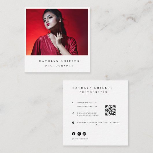 Moderne minimale fotograaf foto QR-code Vierkante Visitekaartje (Voorkant / Achterkant)