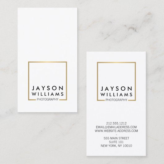 Moderne minimale fotograaf Gold Square Logo I Visitekaartje (Voorkant / Achterkant)