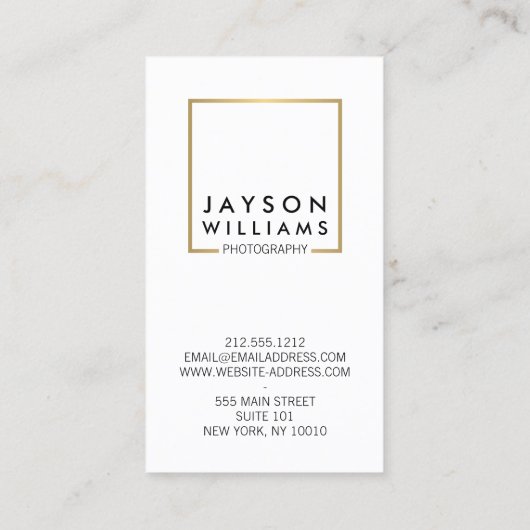 Moderne minimale fotograaf Gold Square Logo I Visitekaartje (Achterkant)