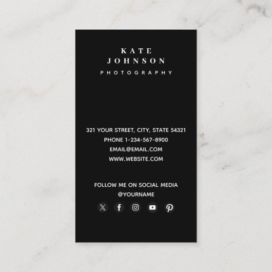 Moderne minimale fotograaf QR-code Sociale media Visitekaartje (Achterkant)