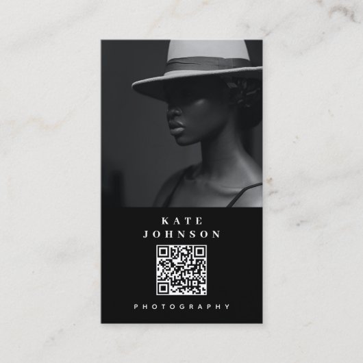 Moderne minimale fotograaf QR-code Sociale media Visitekaartje (Voorkant)