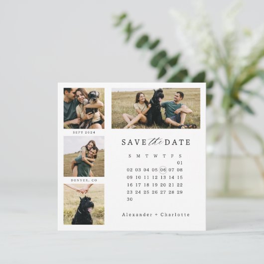 Moderne minimale fotorooster collage stijlvolle ka save the date (Staand voorkant)