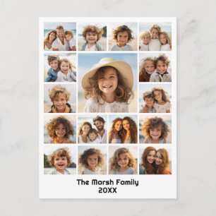Moderne, minimale fotorooster met 17 foto's briefkaart