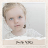 Moderne, minimale foto's en geperonaliseerde tekst glazen onderzetter (Voorkant)