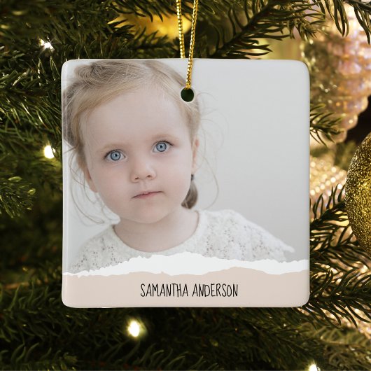 Moderne, minimale foto's en geperonaliseerde tekst keramisch ornament