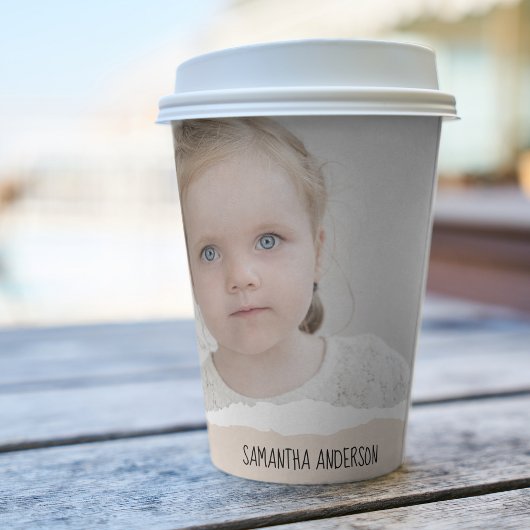 Moderne, minimale foto's en geperonaliseerde tekst papieren bekers