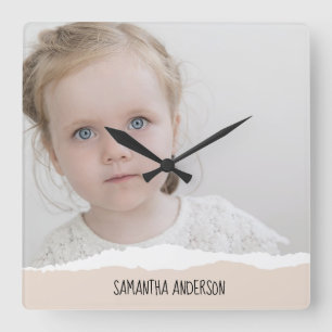 Moderne, minimale foto's & geperonaliseerde tekstr vierkante klok