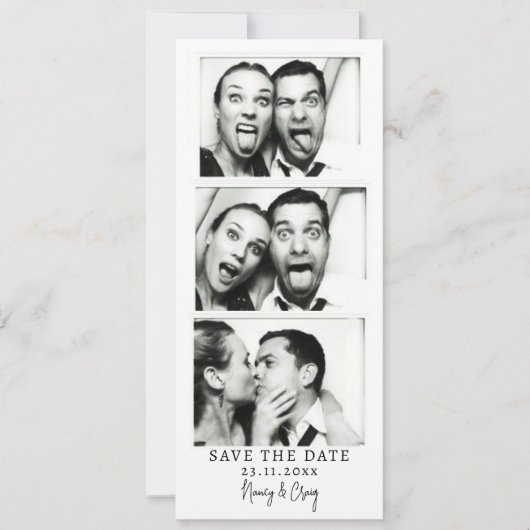 Moderne minimale fotostrip save the date (Voorkant)