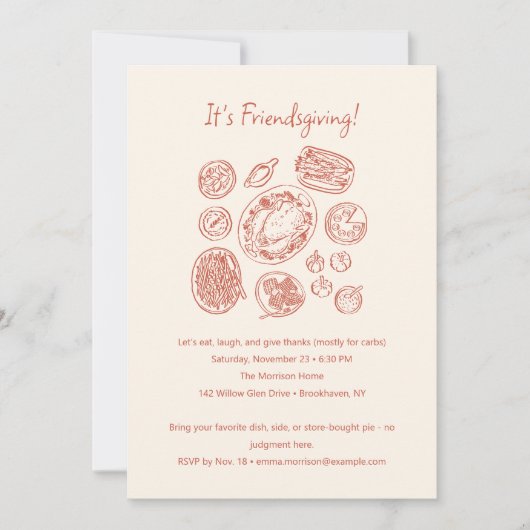 Moderne Minimale Friendsgiving-diner Thanksgiving Kaart (Voorkant)