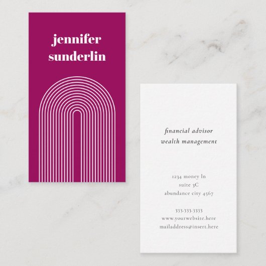 Moderne minimale Fuchsia roze geometrische Arch Visitekaartje (Voorkant / Achterkant)