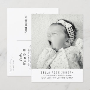 Moderne Minimale Geboorteaankondiging Fotokaart vo Briefkaart