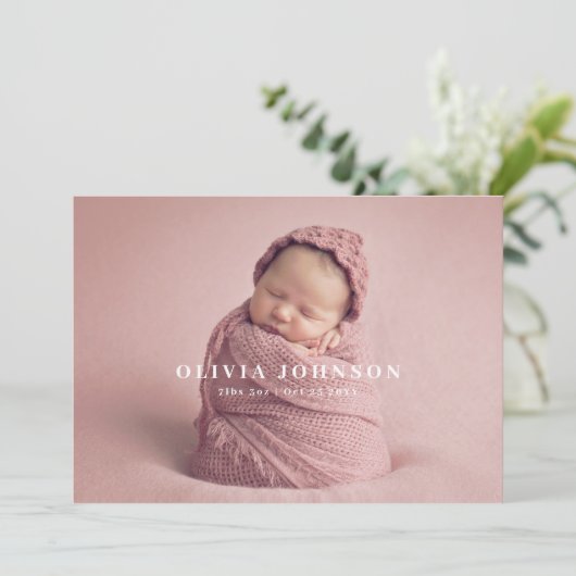 Moderne minimale geboorteaankondiging van Baby Bedankkaart (Staand voorkant)