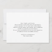 Moderne minimale geboorteaankondiging van Baby Bedankkaart (Achterkant)