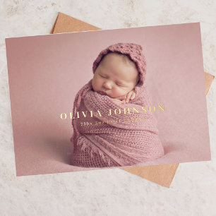 Moderne minimale geboorteaankondiging van Baby Folie Feestdagenkaart
