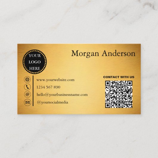 Moderne minimale geborstelde goud effect QR-code Visitekaartje (Voorkant)