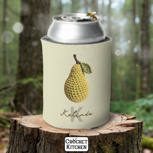 Moderne Minimale Gele Haak Pear Monogram Naam Blikjeskoeler