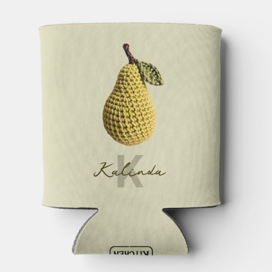 Moderne Minimale Gele Haak Pear Monogram Naam Blikjeskoeler (Achterkant)