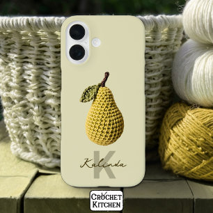 Moderne Minimale Gele Haak Pear Monogram Naam iPhone 16 Hoesje