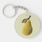 Moderne Minimale Gele Haak Pear Monogram Naam Sleutelhanger (Voorkant)