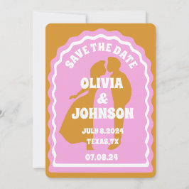 Moderne minimale gele retro golvende boog vet datu save the date