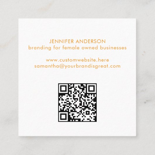 Moderne minimale gele typografie Aangepaste QR-cod Vierkante Visitekaartje (Achterkant)