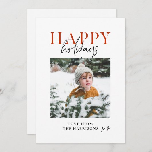 Moderne Minimale Gelukkige Feestdagen Script Kinde Feestdagenkaart (Voorkant / Achterkant)