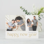 Moderne, minimale, gelukkige nieuwjaars fotovakant feestdagenkaart (Staand voorkant)