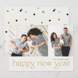 Moderne, minimale, gelukkige nieuwjaars fotovakant feestdagenkaart