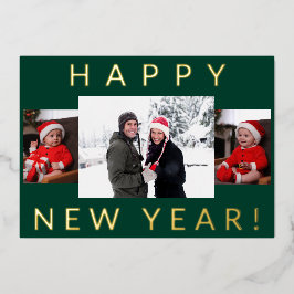 Moderne, minimale, gelukkige nieuwjaars groen en e folie feestdagenkaart