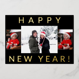 Moderne, minimale, gelukkige nieuwjaars zwart en e folie feestdagenkaart