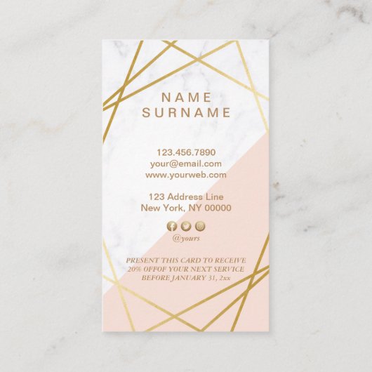 Moderne minimale geometrische marmerkorting Vertic Visitekaartje (Achterkant)