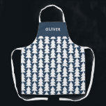 Moderne minimale geometrische navy kerst graphic schort<br><div class="desc">Modern geometrisch marineblauw en wit kerstboom vet minimal graphic vakantie bakken schort ontwerp</div>