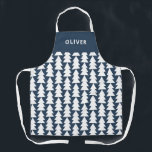 Moderne minimale geometrische navy kerst graphic schort<br><div class="desc">Modern geometrisch marineblauw en wit kerstboom vet minimal graphic vakantie bakken schort ontwerp</div>