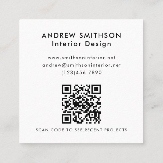 Moderne minimale geometrische zwart-witte vorm QR- Vierkante Visitekaartje (Achterkant)